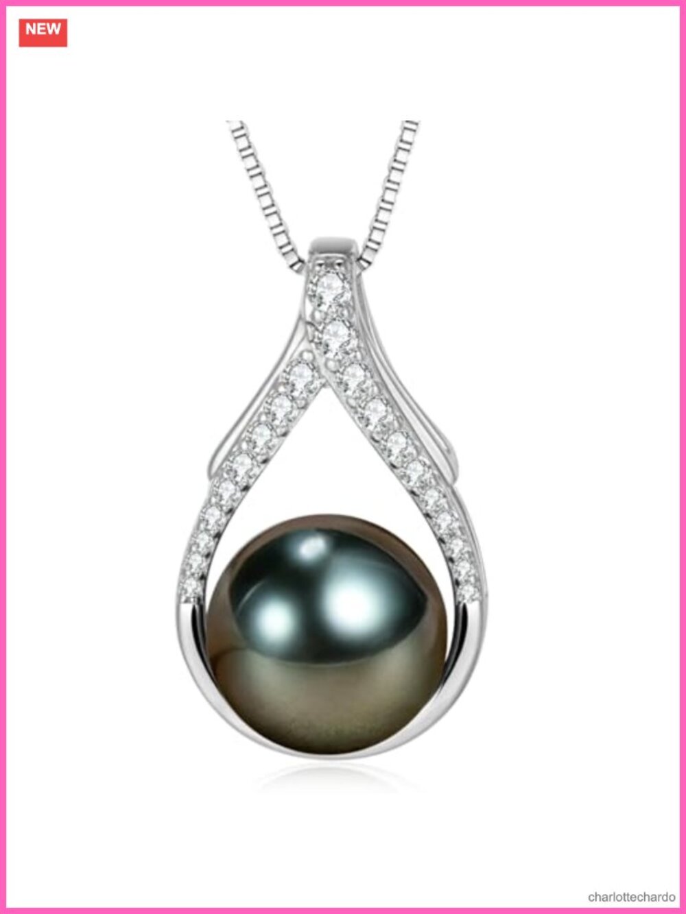Tahitian Pearl Necklace 18k Gold Plated Sterling Silver, Round Pearl Pendant